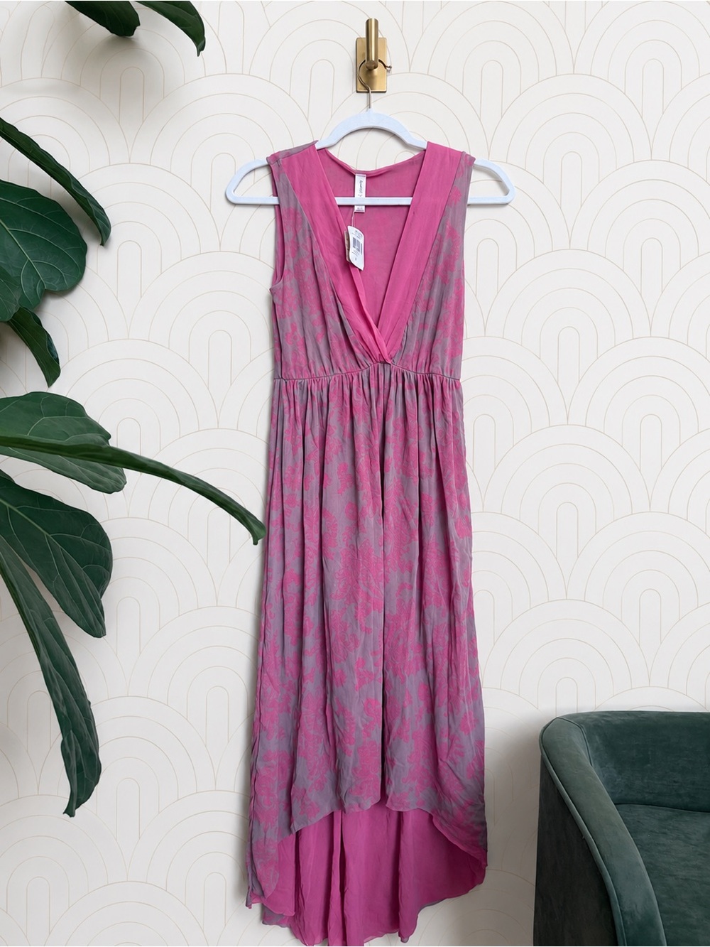 NWT Sweet Pea Pink and Gray Sleeveless V-Neck High-Low Maxi Dress